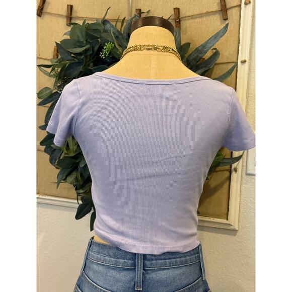 BRANDY MELVILLE Purple Ribbed Button Front Cropped Shirt Top One Size - Picture 4 of 7